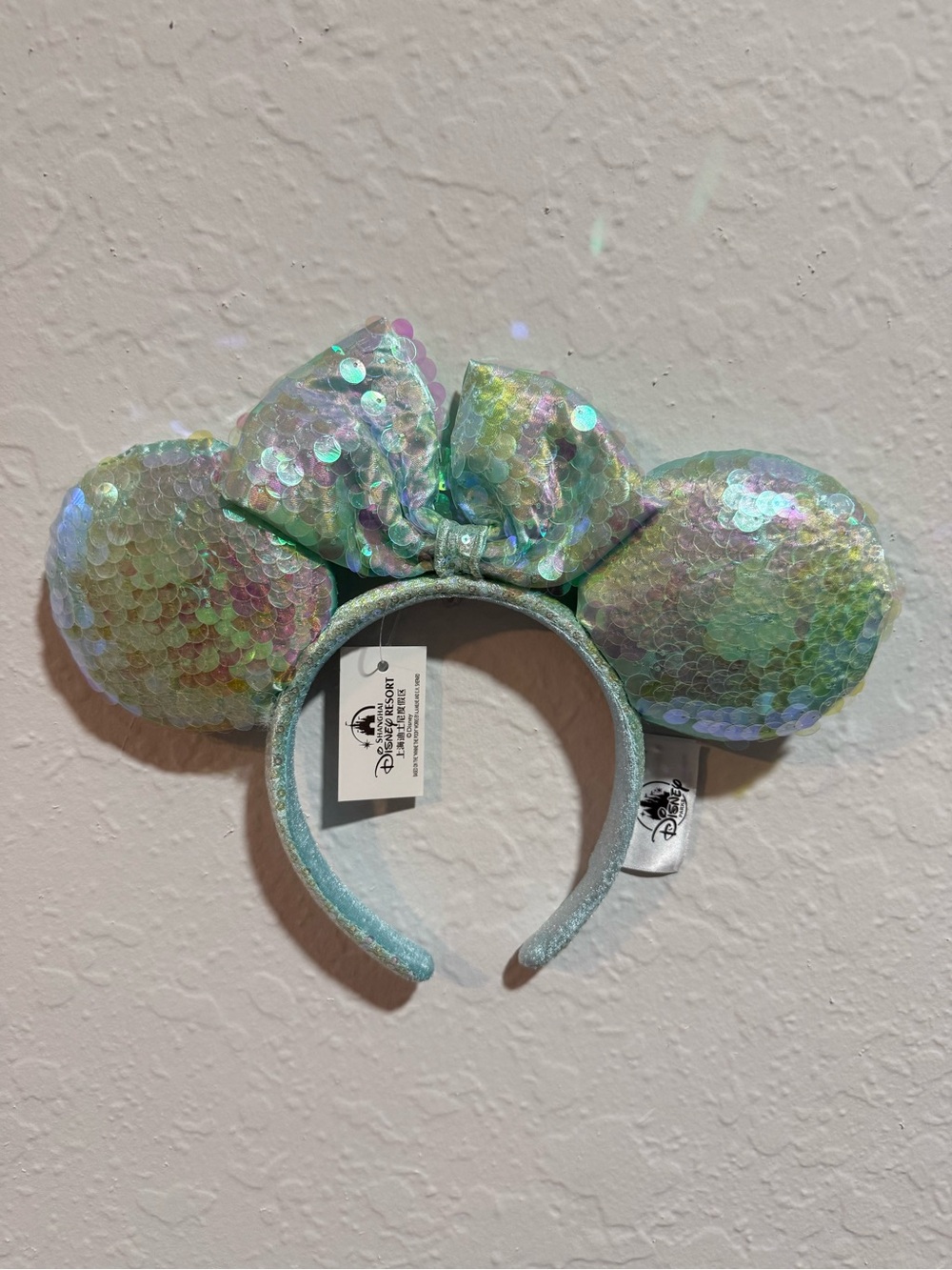 Disney Iridescent Sequin Mouse Ear Headband in Aqua Green